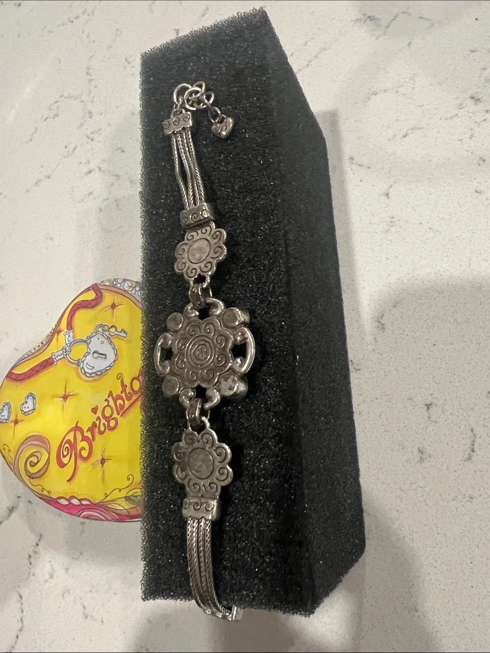 Brighton Silver-Tone Crystal Floral Link Bracelet